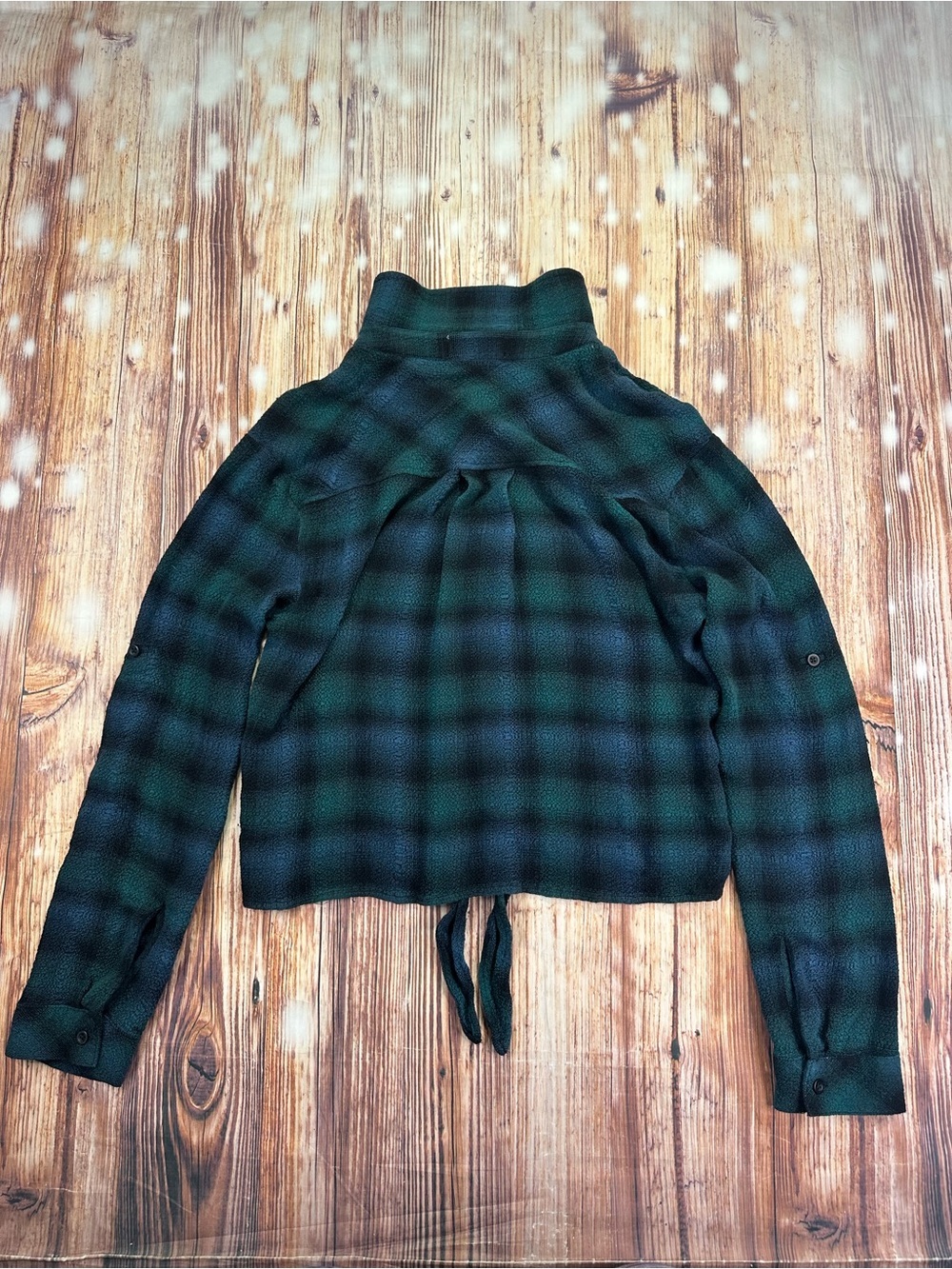 Cloth & Stone Sapphire Plaid Tie Front Shirt Green Blue Size XS - Picture 4 of 12